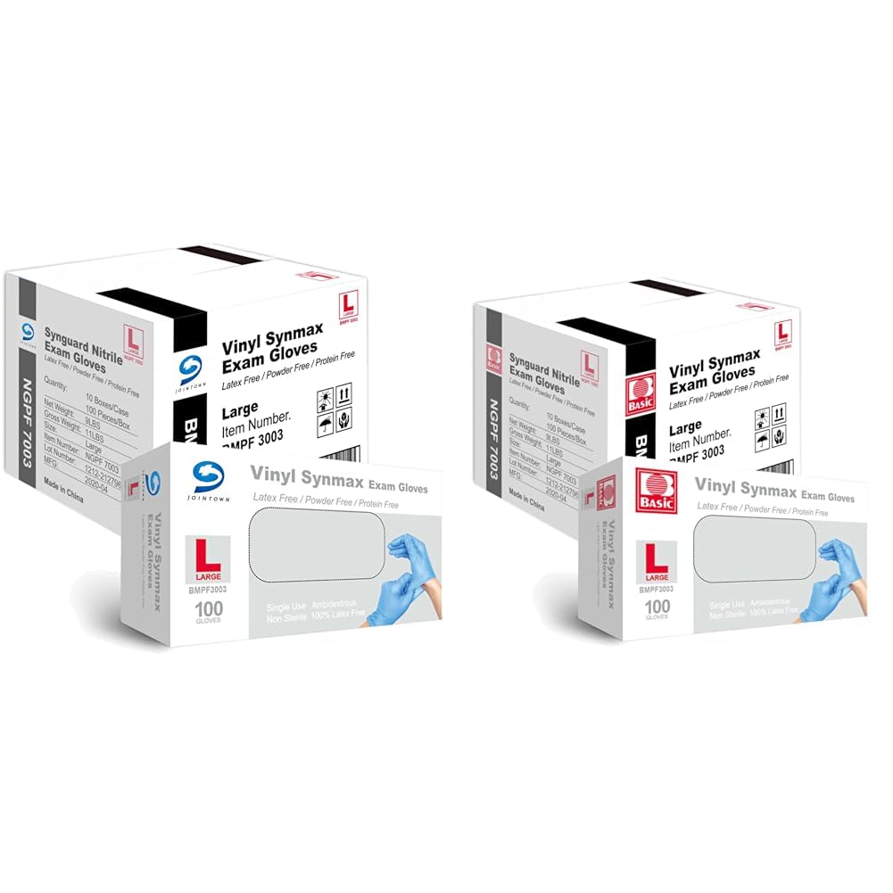 Vinyl Exam Gloves - Latex-Free & Powder-Free - Large Size Pack