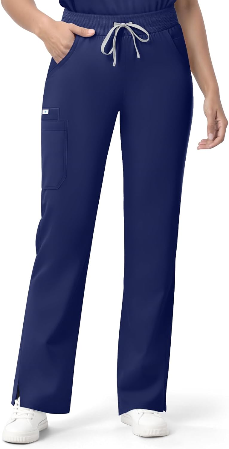 Straight Leg Scrub Pants for Women with 7 Pockets & Drawstring
