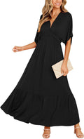 DEEP SELF Womens V Neck Batwing Maxi Dress - Flowy Summer Staple