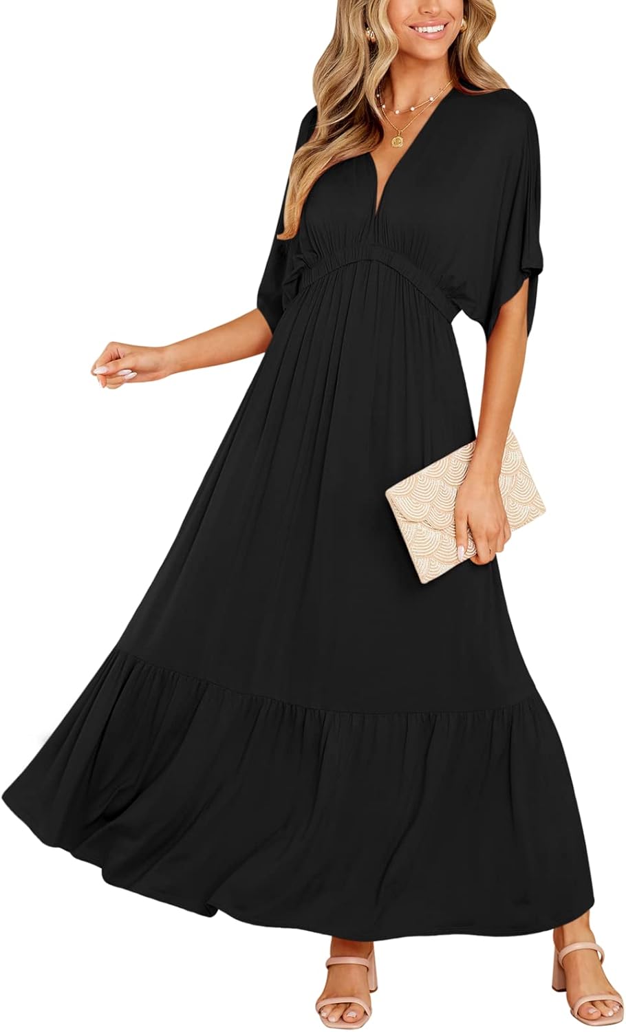 DEEP SELF Womens Summer V Neck Batwing Maxi Dress for Style