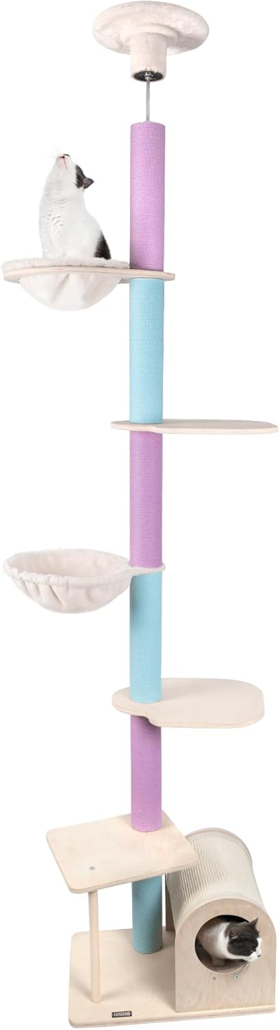 KAMABOKO Floor to Ceiling Cat Tree for Indoor Cats, 6 Tiers