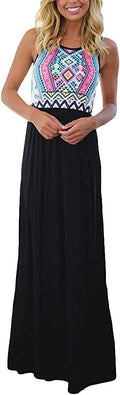 Boho Chevron Floral Maxi Dress - Flattering High Waist Summer Maxi