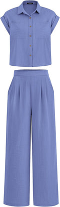 Womens 2 Piece Cap Sleeve Top and Palazzo Pants Set - Summer Tracksuit