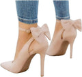 Women's Pointed Toe D'Orsay Pumps with Bow - Faux Suede Elegance