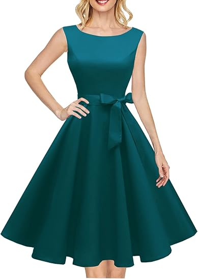 Hanpceirs Women's Boatneck Sleeveless Swing Vintage Dress Review