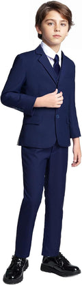 Toddler Boys Navy Suit Set Size 7 - 5 Piece Slim Fit Formal Wear