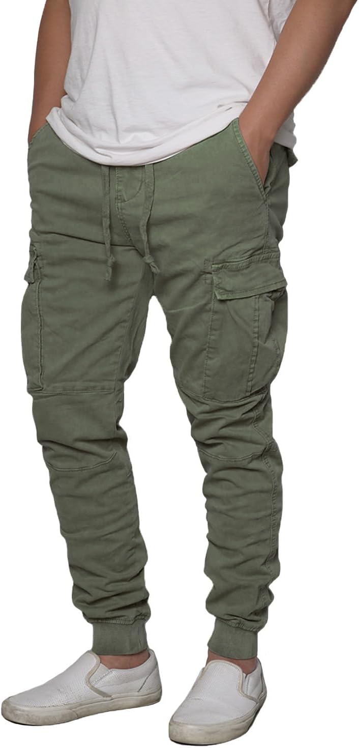 URBANJ Men's Stretch Twill Drop Crotch Jogger Pants for Comfort