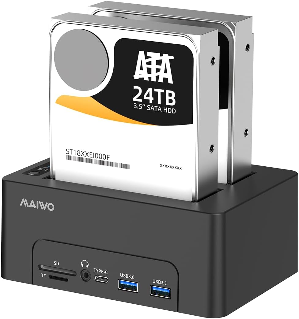 MAIWO Dual Bay HDD SSD Enclosure Duplicator with USB-C Dock