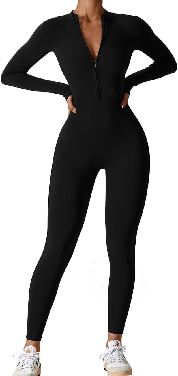 AEEZO Womens Long Sleeve Workout Jumpsuit for Yoga and Fitness