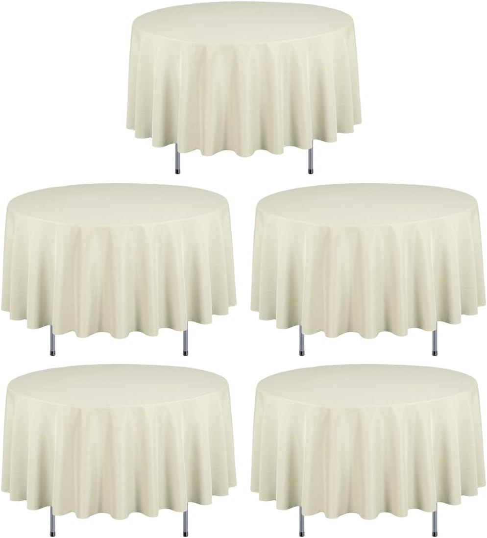 90 Inch Round Tablecloths for Weddings and Parties - Beige Set