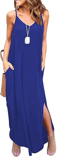 HUSKARY Women's Summer Casual Sleeveless V Neck Strappy Dress