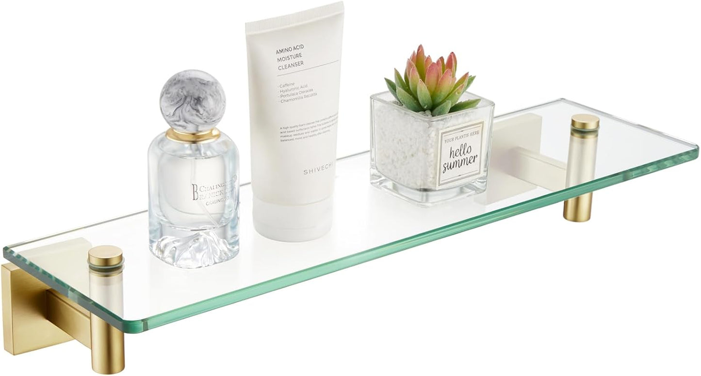 KOKOSIRI Floating Shelf 16ft' Stainless Steel Tempered Glass Rack
