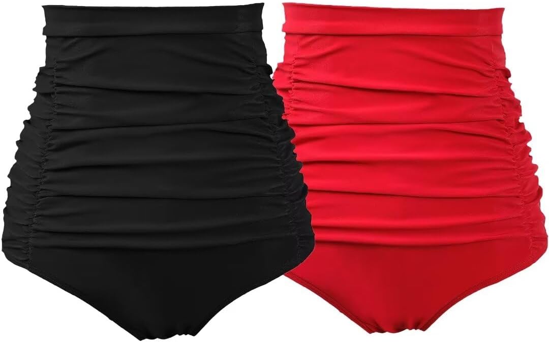 COCOPEAR Women's Ruched High Waisted Bikini Bottom for Summer Fun