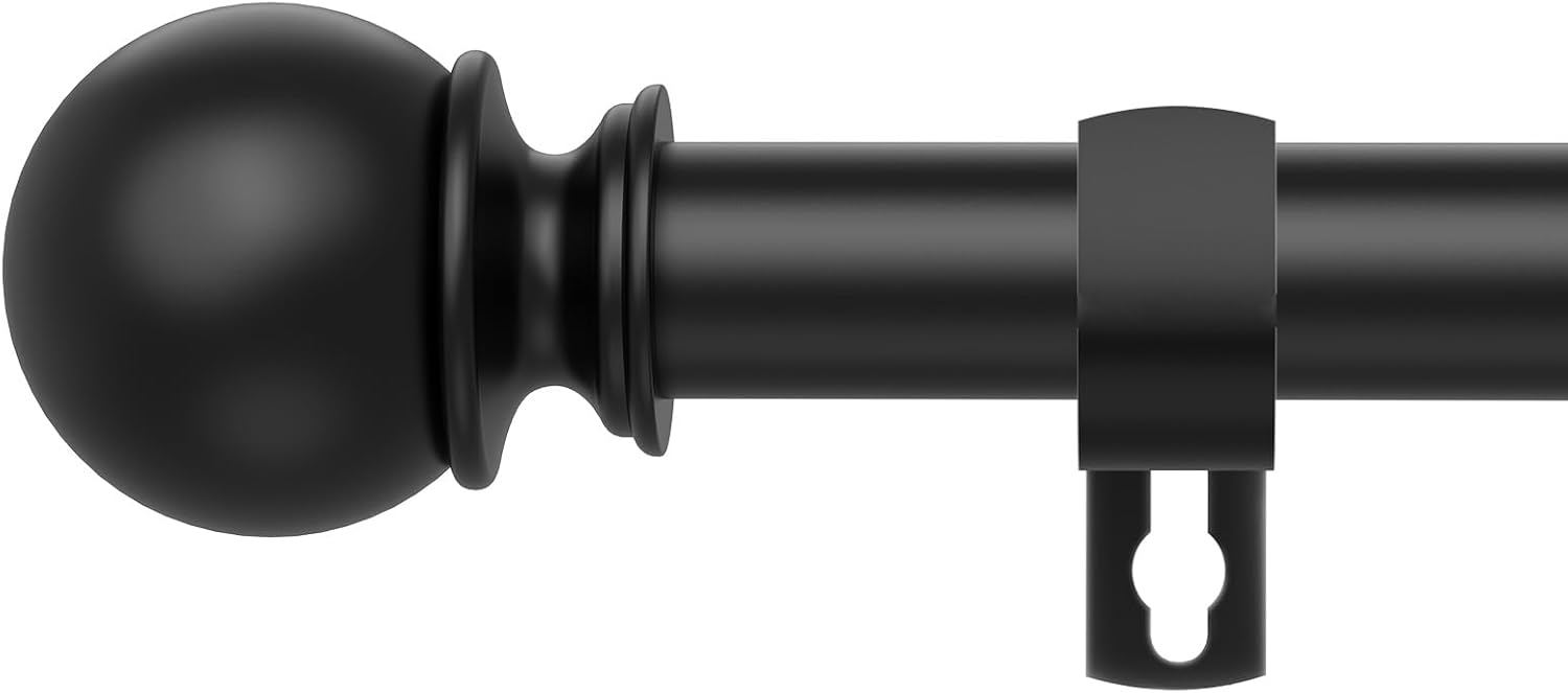 Poskena Adjustable Black Curtain Rod - Easy Installation, Heavy Duty Stainless Steel