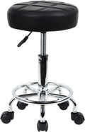 KKTONER Round Rolling Stool Chair PU Leather Height Adjustable