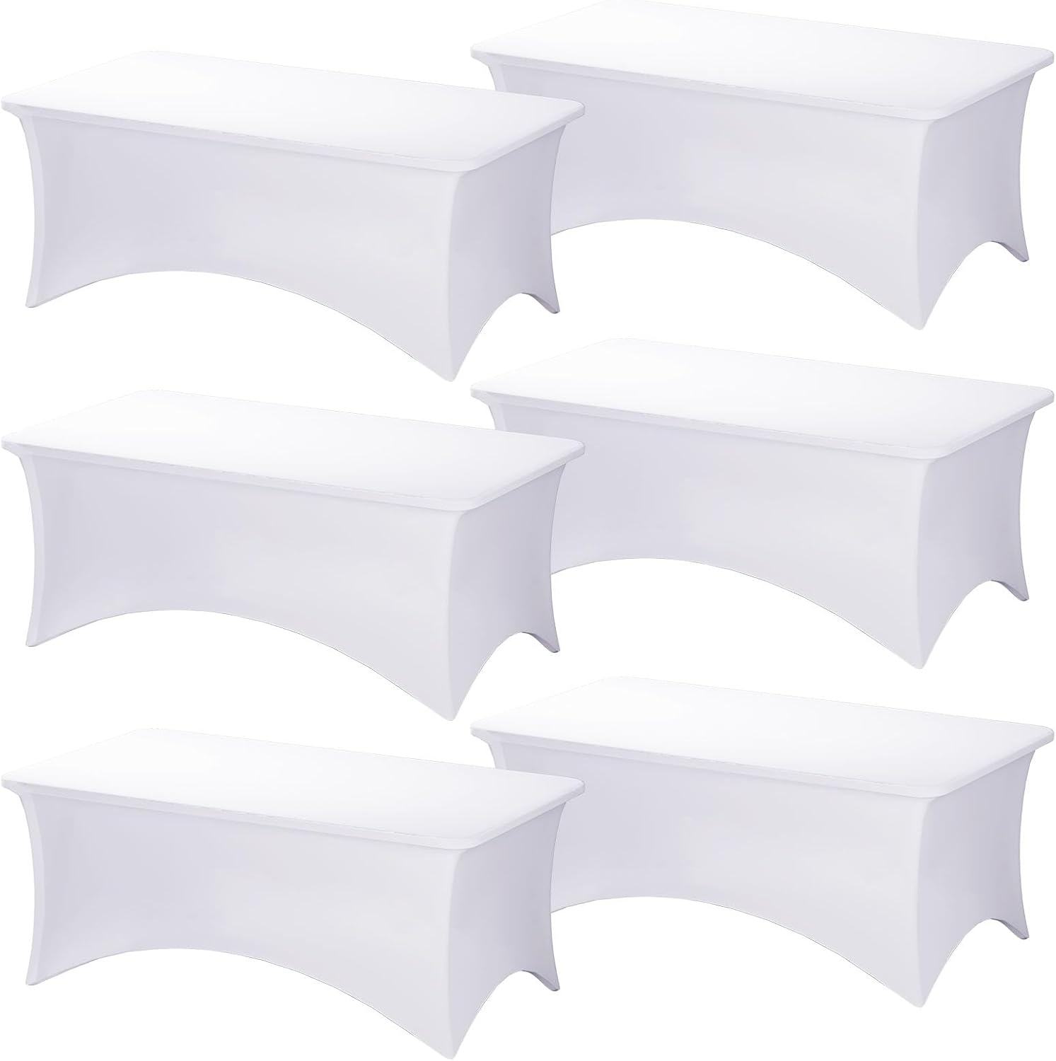 Premium 6 Pack White Spandex Table Cloth for 6FT Tables