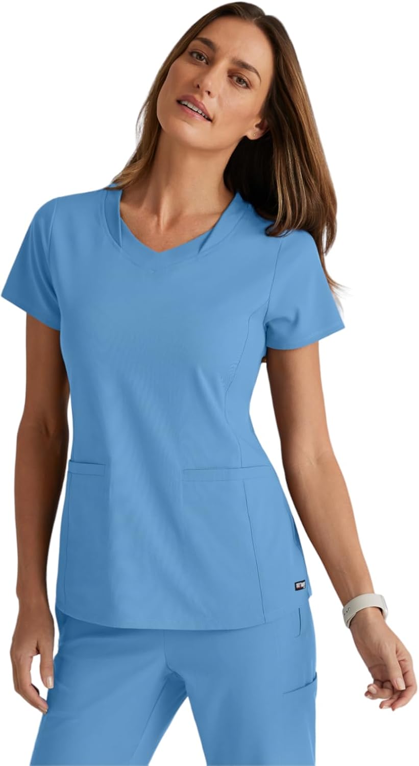 Grey's Anatomy Spandex Stretch Direct Bolt Scrub Top for Women