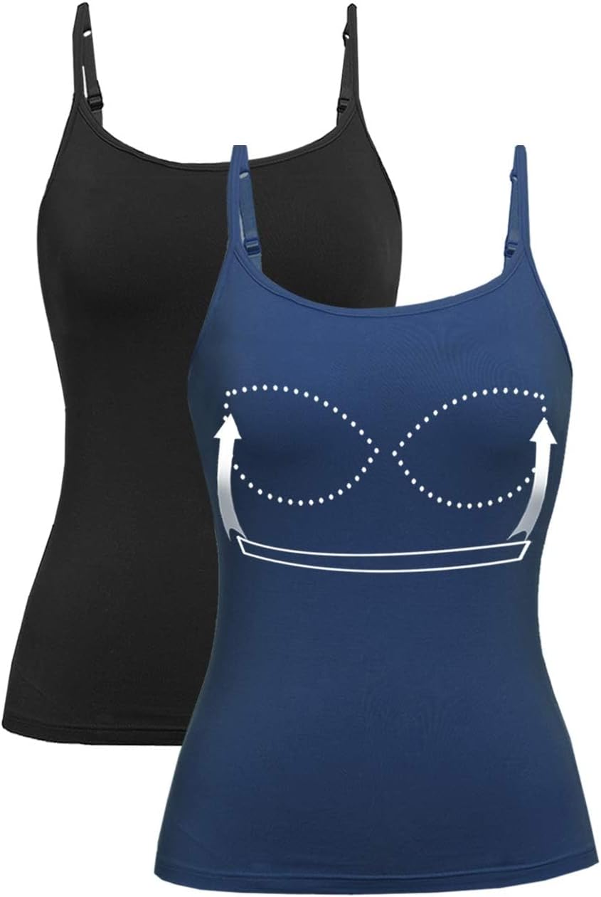 Womens Tank Tops Adjustable Strap Camisole with Built-in Bra