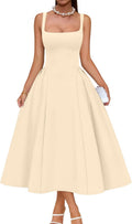 Memoriesea Womens Square Neck Swing A Line Midi Dress - Elegant Fit