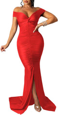 Sexy Formal Off Shoulder Ruched Bodycon Maxi Dress - Elegant Fit Shoes