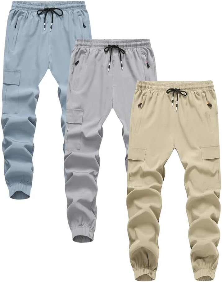 Boys Girls Joggers Cargo Pants with Zipper Pockets for Comfort