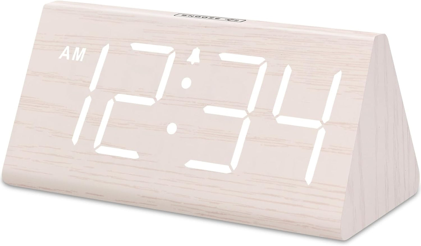 Wooden Digital Alarm Clock - Large Numbers & USB Port