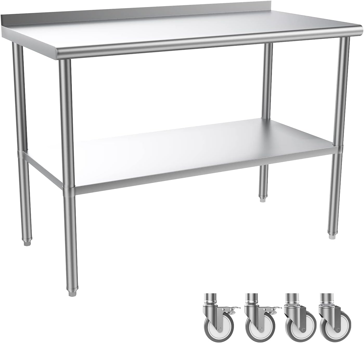 ROVSUN 48x24 Stainless Steel Prep Table with Wheels - Heavy Duty for Kitchen & Restaurant