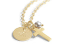 God Daughter Gift Cross Initial Birthstone Necklace - Dainty