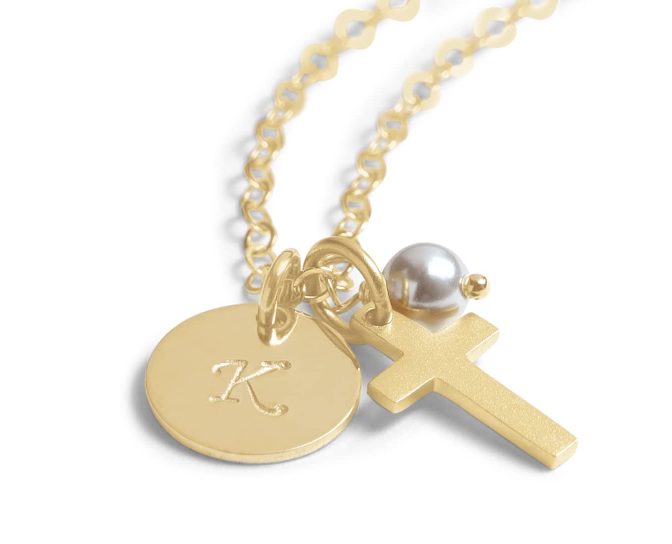 God Daughter Gift Cross Initial Birthstone Necklace in Gold Fill