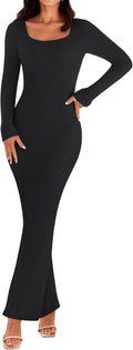 Women's Fall Long Sleeve Bodycon Sweater Dress - Ribbed Square Neck