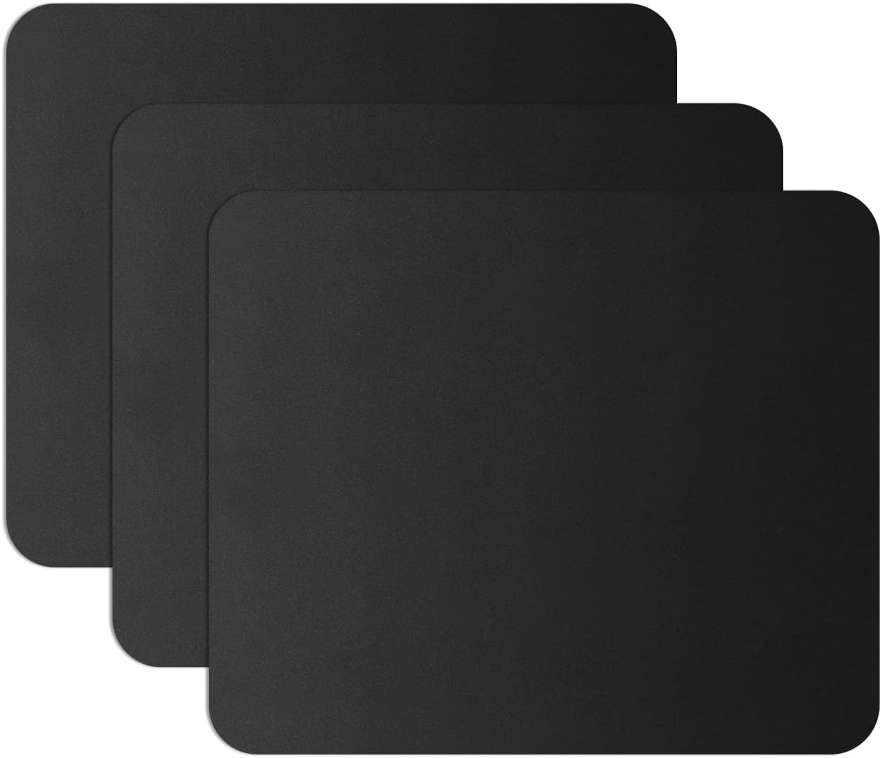 3 Pack Premium Mouse Pads: Comfortable Edge & Non-Slip Base - Black
