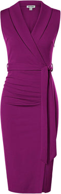 Women's Wear to Work Sleeveless Ruched Bodycon Midi Dress - Sleek Our