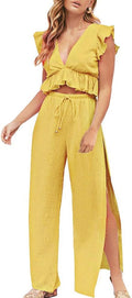 FANCYINN Womens 2-Piece Deep V Crop Top & Wide Leg Pants Set