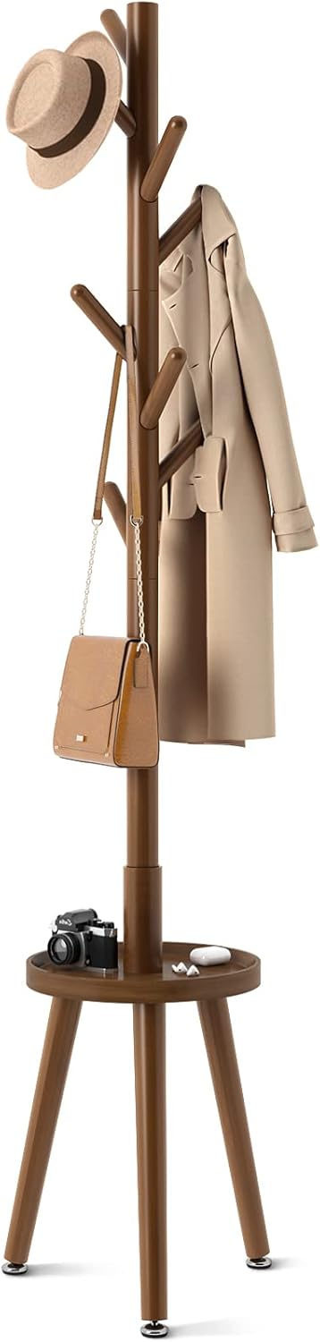 Wooden Coat Rack with 8 Hooks and Shelf for Home Organization