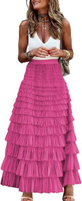 Long Tulle Skirt for Women High Waisted A-Line Fluffy Mesh - Ankle