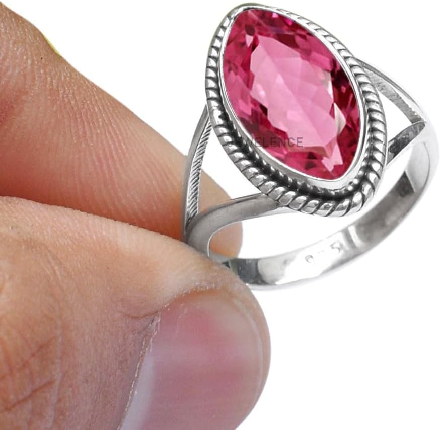 925 Sterling Silver Ring with Pink Tourmaline for Women