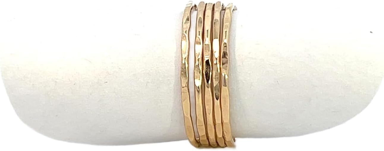 Hammered Gold Ring Set of 5 Stacking Rings for Women