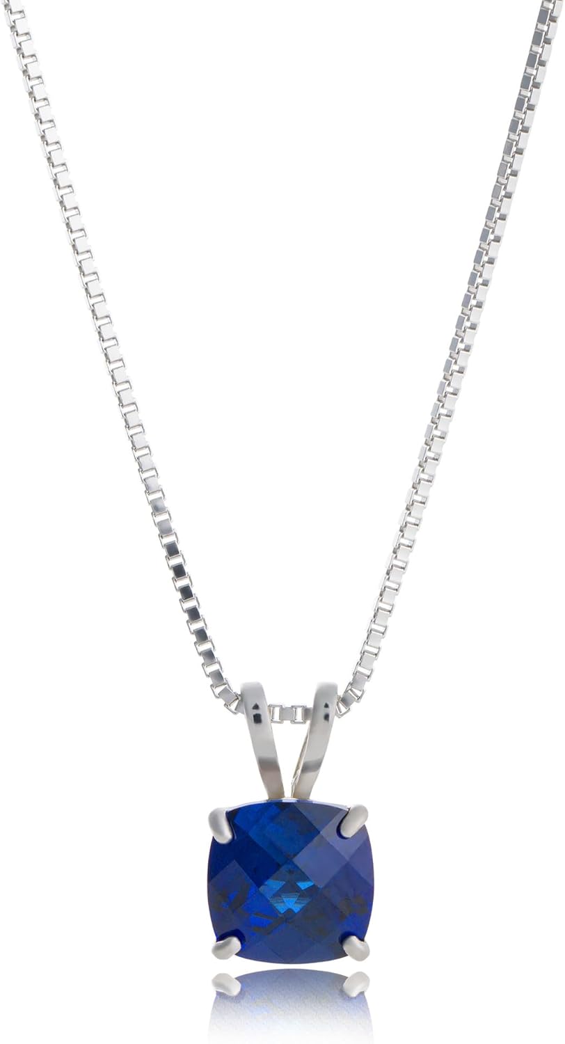 925 Sterling Silver Cushion Cut Birthstone Necklace for Women