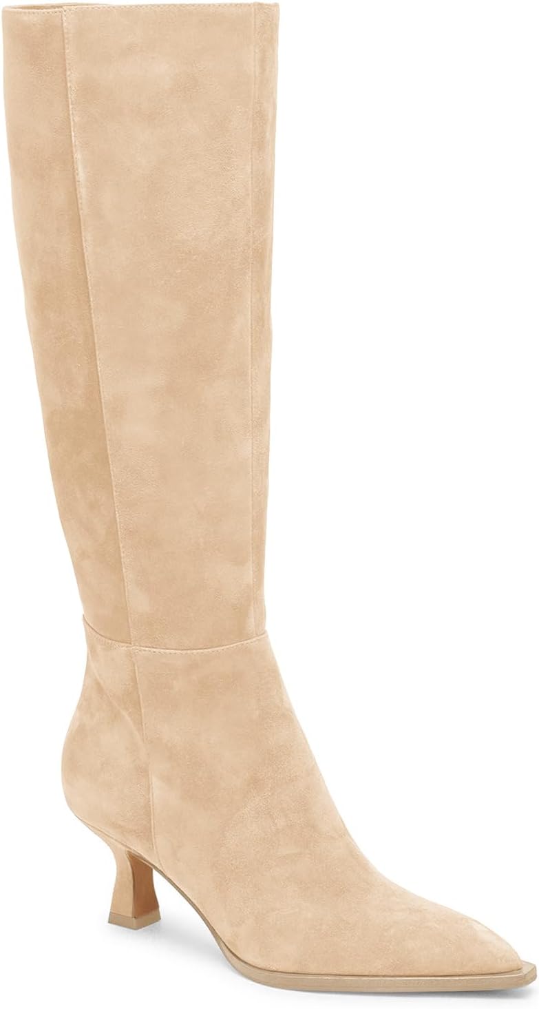 Coutgo Womens Knee High Boots with Kitten Low Heel for Style