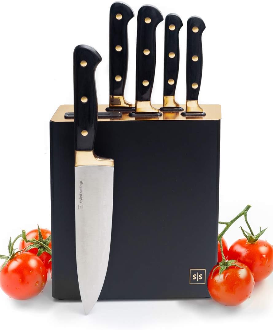 Black and Gold Knife Set with Block - Luxe Kitchen Knives