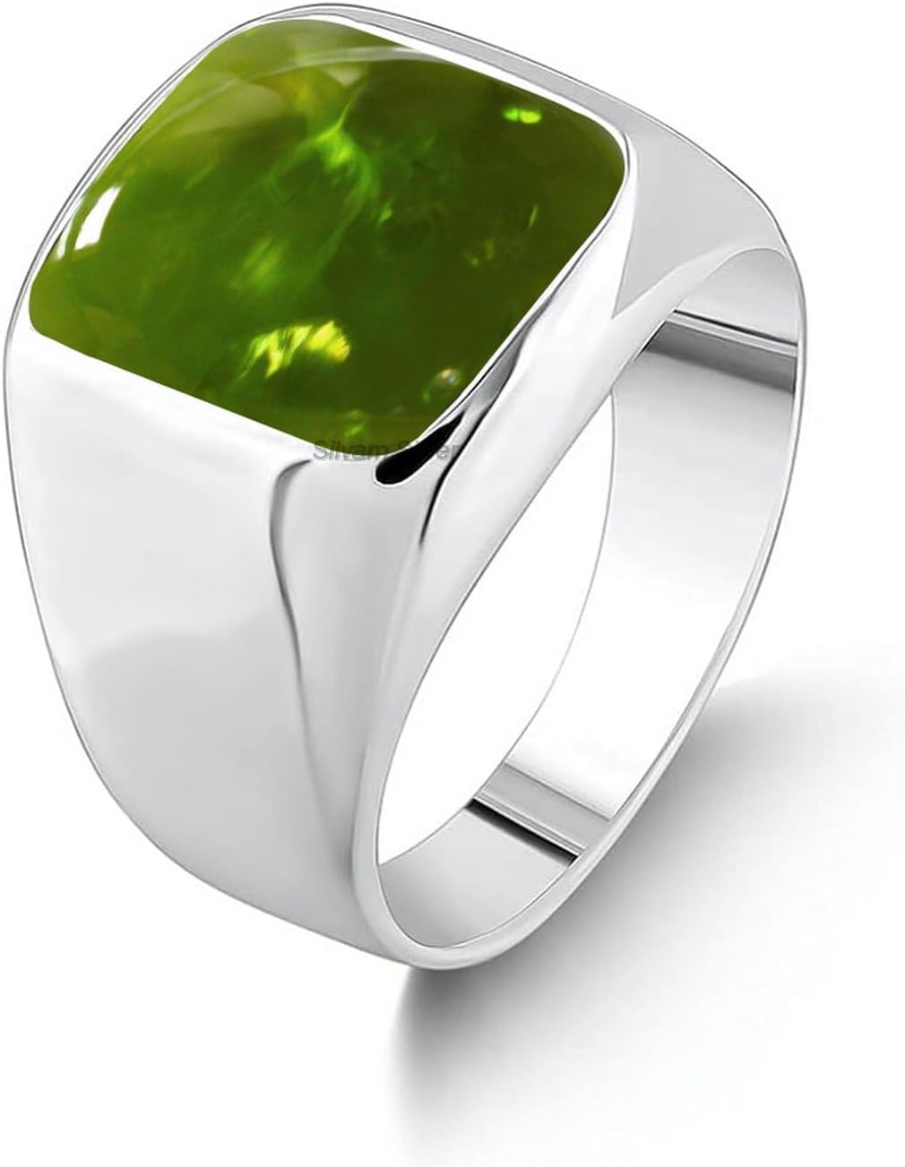 Solid 925 Sterling Silver Cushion Shape Gemstone Signet Ring