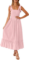 ZESICA Women's Boho Spaghetti Strap Square Neck Maxi Dress - Summer