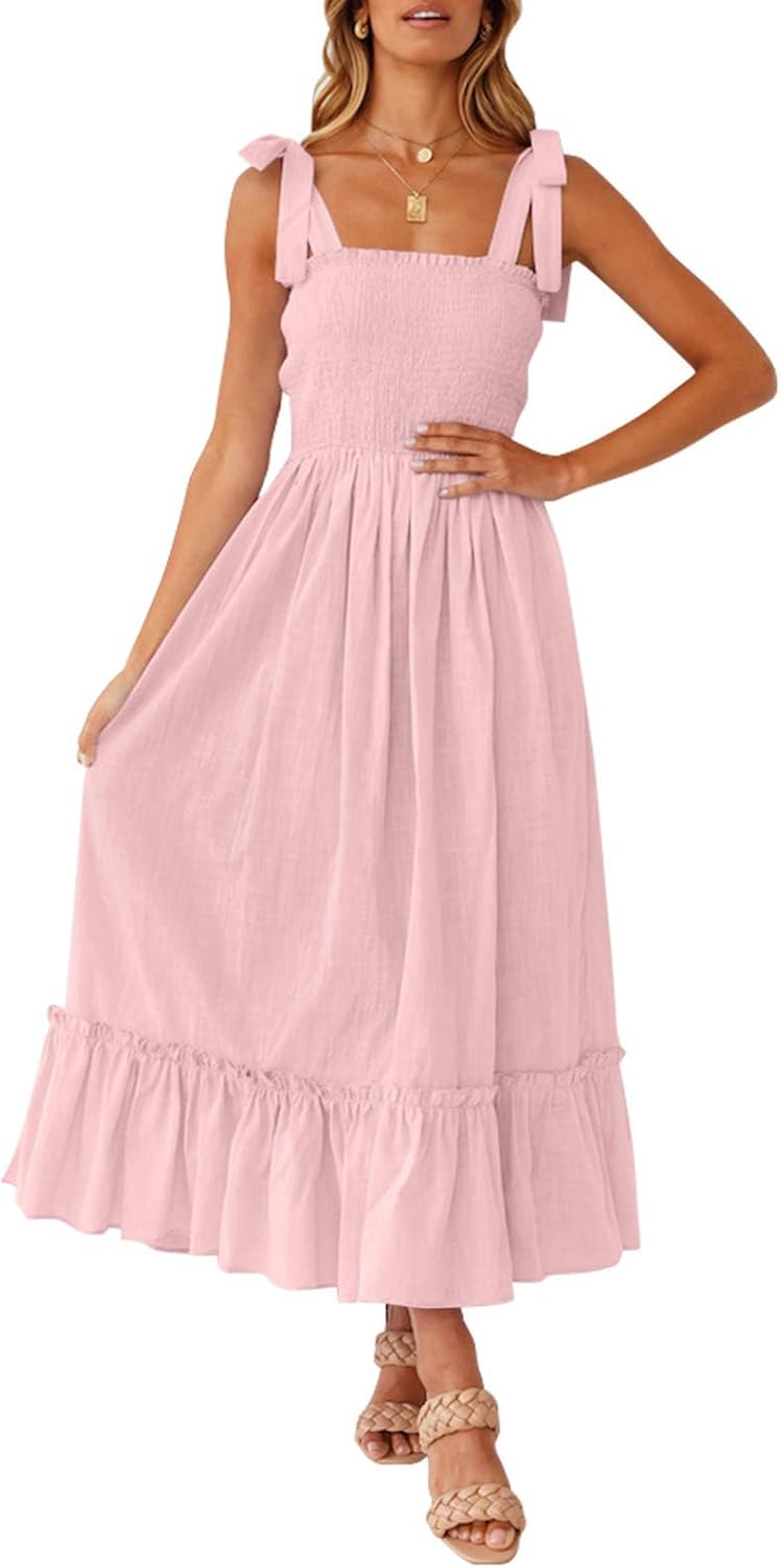 ZESICA Women's Boho Spaghetti Strap Maxi Dress for Summer Fun