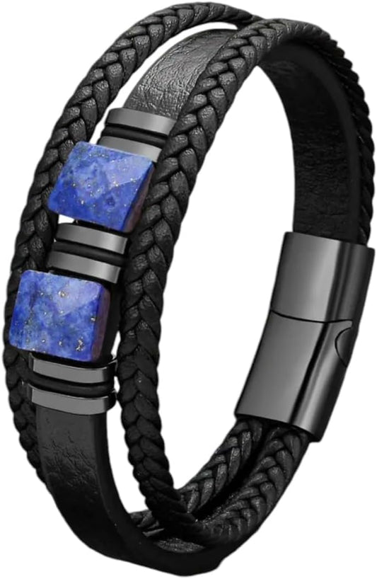 Men's Genuine Leather Bracelet with Natural Stone for Style