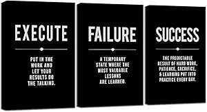 Framed Canvas Wall Art Success Quote For Office - Set of 3