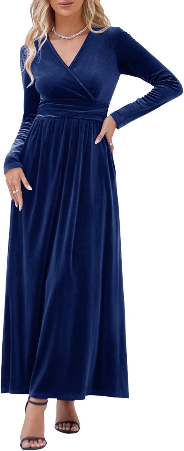 OUGES Women's V-Neck Wrap Waist Maxi Dress for Every Occasion