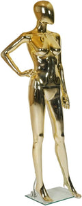 70 in Gold Female Mannequin Dress Form Display - Chrome Retail Stand