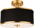 3-Light Semi Flush Mount Ceiling Light Fixture, 12.6in Gold Drum