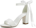 Block Heel Wedding Shoes for Women - Pearl Embellished Bridal Heels