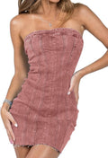 Fronage Women's Strapless Denim Mini Dress - Sexy Y2K Bodycon